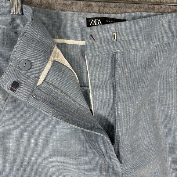 Zara Linen Cotton Blend Flat Front Chinos Pants Trousers Tapered Leg Med Hi Rise - Picture 7 of 13